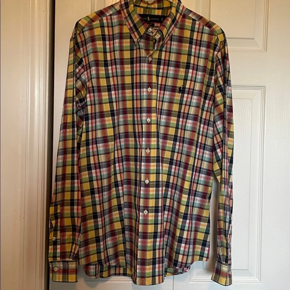 Men’s XL Ralph Lauren Custom Fit long sleeve button down yellow/navy /red plaid